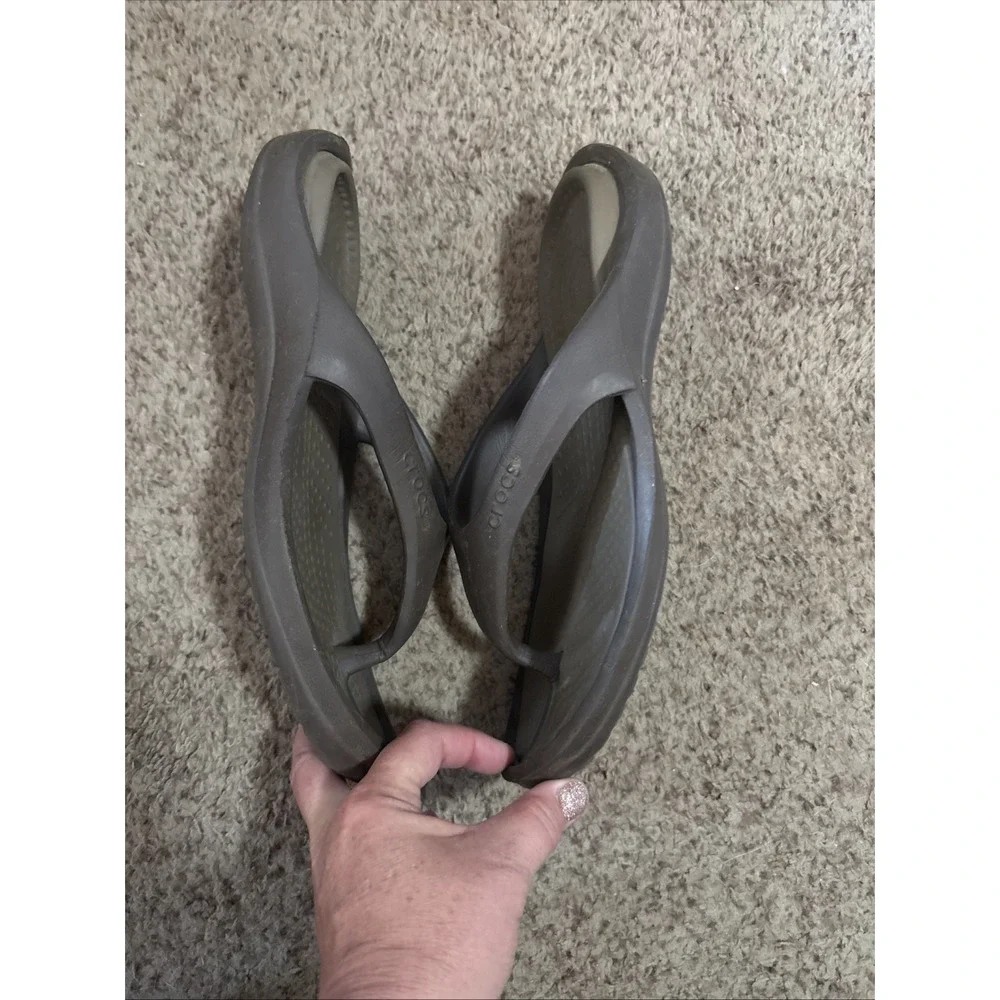 Crocs Athens Flip Flops Brown Tan Crosslite Men's 11 Comfort Sandals